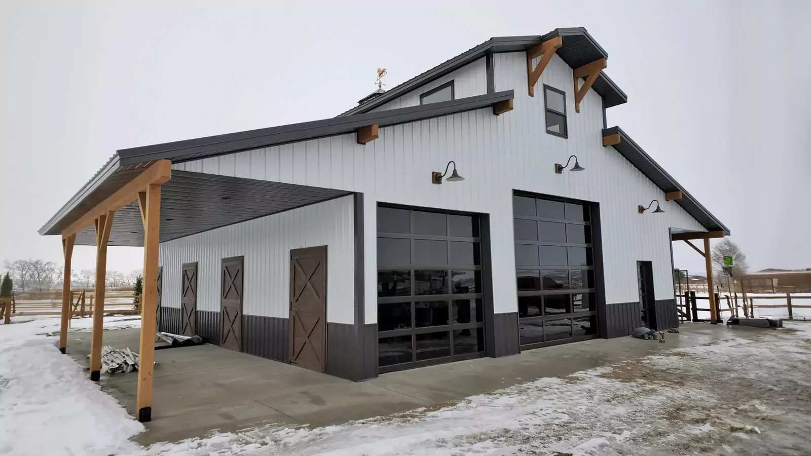 Barn-style shop doors installed by Overhead Door Company